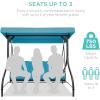 imageBest Choice Products 3Seat Outdoor Large Converting Canopy Swing Glider Patio Hammock Lounge Chair for Porch Backyard wFlatbed Adjustable Shade Removable Cushions  BurgundySky Blue