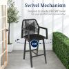 imageBest Choice Products Outdoor Bar Stools Set of 2 Bar Height 360 Swivel Aluminum Frame AllWeather Woven Rope Chair Design wArmrests  GrayMeteorBlackObsidian