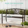 imageBest Choice Products Outdoor Bench Steel Garden Patio Porch Furniture for Lawn Park Deck wFloral Design Backrest Slatted Seat  BrownRed