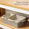 imageBest Choice Products Set of 3 Large Serving Trays Party Platters and Ceramic NonStick Bakeware For Appetizers Charcuterie Snack Dessert Casserole Sour Dough Bread Loaf  Cornflower BlueMushroom Beige