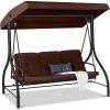 imageBest Choice Products 3Seat Outdoor Large Converting Canopy Swing Glider Patio Hammock Lounge Chair for Porch Backyard wFlatbed Adjustable Shade Removable Cushions  BurgundyBrown