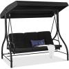 imageBest Choice Products 3Seat Outdoor Large Converting Canopy Swing Glider Patio Hammock Lounge Chair for Porch Backyard wFlatbed Adjustable Shade Removable Cushions  BurgundyBlack