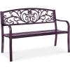 imageBest Choice Products Outdoor Bench Steel Garden Patio Porch Furniture for Lawn Park Deck wFloral Design Backrest Slatted Seat  BrownPurple