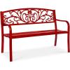 imageBest Choice Products Outdoor Bench Steel Garden Patio Porch Furniture for Lawn Park Deck wFloral Design Backrest Slatted Seat  BrownRed