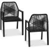 imageBest Choice Products Outdoor Dining Arm Chair Set of 2 Aluminum Frame with Armrest AllWeather Woven Rope Chair Design  CharcoalGraphiteBlackObsidian