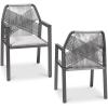 imageBest Choice Products Outdoor Dining Arm Chair Set of 2 Aluminum Frame with Armrest AllWeather Woven Rope Chair Design  CharcoalGraphiteCharcoalGraphite