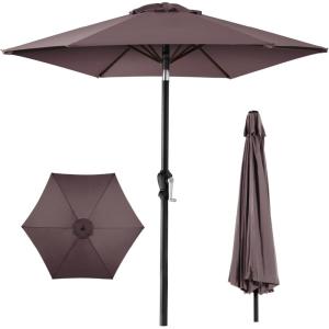 imageBest Choice Products 10ft Market Umbrella Outdoor Sun Shade for Backyard Deck Poolside Table wWoodgrain Pattern Easy Tilt ampamp Crank  Fog GrayDeep Taupe