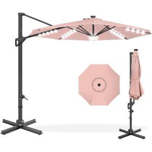 imageBest Choice Products 10ft Solar LED Cantilever Patio Umbrella 360Degree Rotation Hanging Offset Market Outdoor Sun Shade for Backyard Deck Poolside wLights Easy Tilt Cross BaseRose Quartz