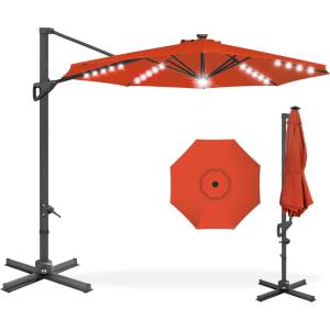 imageBest Choice Products 10ft Solar LED Cantilever Patio Umbrella 360Degree Rotation Hanging Offset Market Outdoor Sun Shade for Backyard Deck Poolside wLights Easy Tilt Cross BaseRust