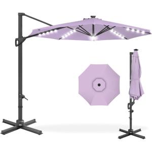 imageBest Choice Products 10ft Solar LED Cantilever Patio Umbrella 360Degree Rotation Hanging Offset Market Outdoor Sun Shade for Backyard Deck Poolside wLights Easy Tilt Cross BaseLavender