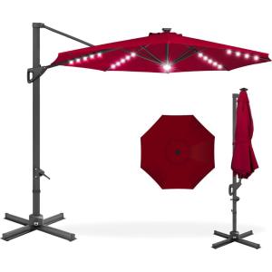 imageBest Choice Products 10ft Solar LED Cantilever Patio Umbrella 360Degree Rotation Hanging Offset Market Outdoor Sun Shade for Backyard Deck Poolside wLights Easy Tilt Cross BaseBurgundy