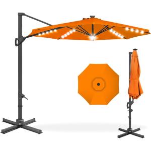 imageBest Choice Products 10ft Solar LED Cantilever Patio Umbrella 360Degree Rotation Hanging Offset Market Outdoor Sun Shade for Backyard Deck Poolside wLights Easy Tilt Cross BaseOrange
