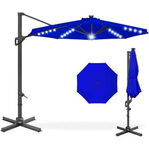 imageBest Choice Products 10ft Solar LED Cantilever Patio Umbrella 360Degree Rotation Hanging Offset Market Outdoor Sun Shade for Backyard Deck Poolside wLights Easy Tilt Cross BaseResort Blue