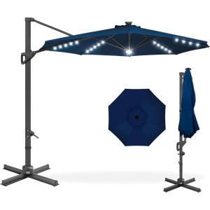 imageBest Choice Products 10ft Solar LED Cantilever Patio Umbrella 360Degree Rotation Hanging Offset Market Outdoor Sun Shade for Backyard Deck Poolside wLights Easy Tilt Cross BaseNavy Blue
