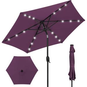 imageBest Choice Products 10ft Solar Polyester LED Lighted Patio Umbrella wTilt Adjustment and UVResistant Fabric  TanAmethyst Purple