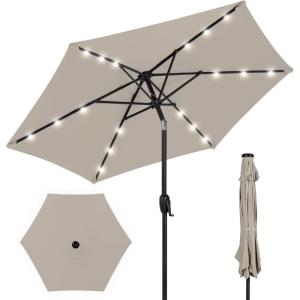 imageBest Choice Products 10ft Solar Polyester LED Lighted Patio Umbrella wTilt Adjustment and UVResistant Fabric  TanBeige