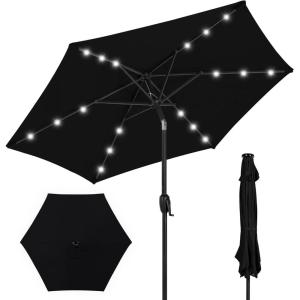 imageBest Choice Products 10ft Solar Polyester LED Lighted Patio Umbrella wTilt Adjustment and UVResistant Fabric  TanBlack