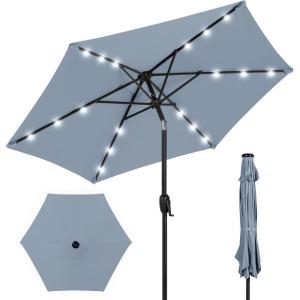 imageBest Choice Products 10ft Solar Polyester LED Lighted Patio Umbrella wTilt Adjustment and UVResistant Fabric  TanBreeze Blue