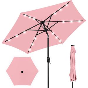 imageBest Choice Products 10ft Solar Polyester LED Lighted Patio Umbrella wTilt Adjustment and UVResistant Fabric  TanCarnation
