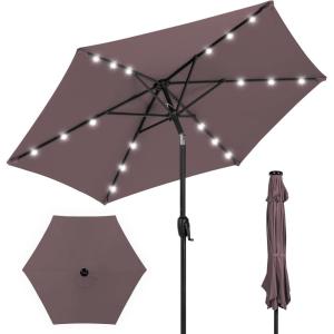 imageBest Choice Products 10ft Solar Polyester LED Lighted Patio Umbrella wTilt Adjustment and UVResistant Fabric  TanDeep Taupe
