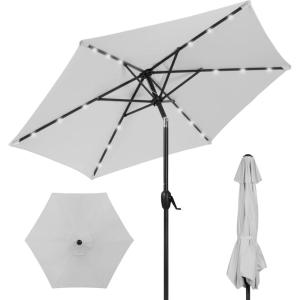 imageBest Choice Products 10ft Solar Polyester LED Lighted Patio Umbrella wTilt Adjustment and UVResistant Fabric  TanFog Gray
