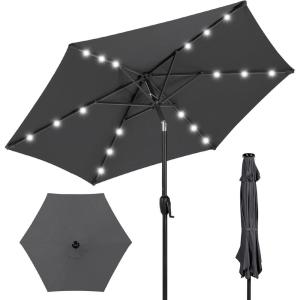imageBest Choice Products 10ft Solar Polyester LED Lighted Patio Umbrella wTilt Adjustment and UVResistant Fabric  TanGray
