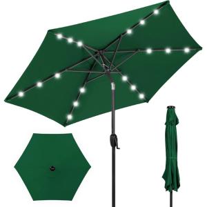 imageBest Choice Products 10ft Solar Polyester LED Lighted Patio Umbrella wTilt Adjustment and UVResistant Fabric  TanGreen