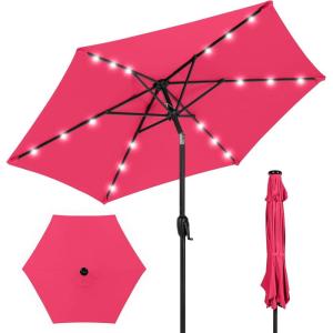 imageBest Choice Products 10ft Solar Polyester LED Lighted Patio Umbrella wTilt Adjustment and UVResistant Fabric  TanHot Pink