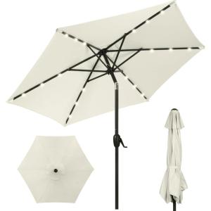 imageBest Choice Products 10ft Solar Polyester LED Lighted Patio Umbrella wTilt Adjustment and UVResistant Fabric  TanIvory