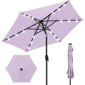 imageBest Choice Products 10ft Solar Polyester LED Lighted Patio Umbrella wTilt Adjustment and UVResistant Fabric  TanLavender
