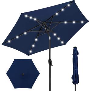 imageBest Choice Products 10ft Solar Polyester LED Lighted Patio Umbrella wTilt Adjustment and UVResistant Fabric  TanNavy Blue