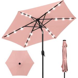 imageBest Choice Products 10ft Solar Polyester LED Lighted Patio Umbrella wTilt Adjustment and UVResistant Fabric  TanRose Quartz