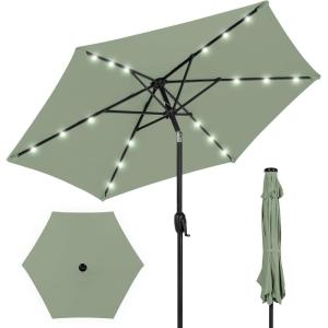 imageBest Choice Products 10ft Solar Polyester LED Lighted Patio Umbrella wTilt Adjustment and UVResistant Fabric  TanSage Green