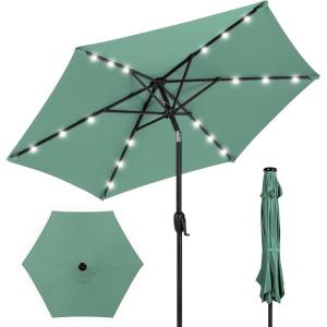 imageBest Choice Products 10ft Solar Polyester LED Lighted Patio Umbrella wTilt Adjustment and UVResistant Fabric  TanSeaglass