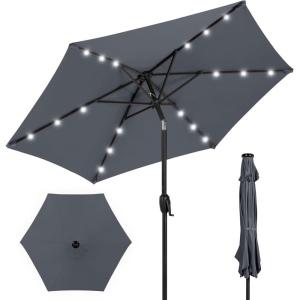 imageBest Choice Products 10ft Solar Polyester LED Lighted Patio Umbrella wTilt Adjustment and UVResistant Fabric  TanSlate