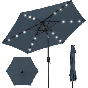 imageBest Choice Products 10ft Solar Polyester LED Lighted Patio Umbrella wTilt Adjustment and UVResistant Fabric  TanSlate Blue
