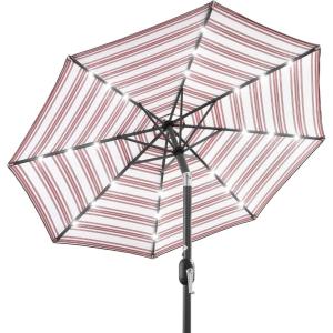 imageBest Choice Products 10ft Solar Polyester LED Lighted Patio Umbrella wTilt Adjustment and UVResistant Fabric  TanStriped Burgundy