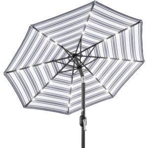 imageBest Choice Products 10ft Solar Polyester LED Lighted Patio Umbrella wTilt Adjustment and UVResistant Fabric  TanStriped Navy Blue