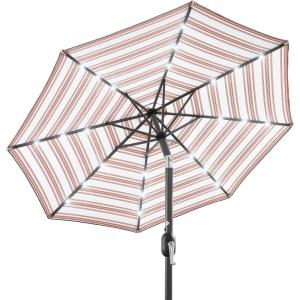 imageBest Choice Products 10ft Solar Polyester LED Lighted Patio Umbrella wTilt Adjustment and UVResistant Fabric  TanStriped Rust