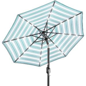 imageBest Choice Products 10ft Solar Polyester LED Lighted Patio Umbrella wTilt Adjustment and UVResistant Fabric  TanStriped Sky Blue