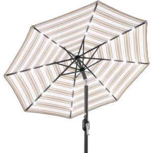 imageBest Choice Products 10ft Solar Polyester LED Lighted Patio Umbrella wTilt Adjustment and UVResistant Fabric  TanStriped Tan