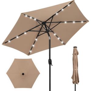imageBest Choice Products 10ft Solar Polyester LED Lighted Patio Umbrella wTilt Adjustment and UVResistant Fabric  TanTan