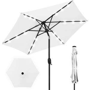 imageBest Choice Products 10ft Solar Polyester LED Lighted Patio Umbrella wTilt Adjustment and UVResistant Fabric  TanWhite