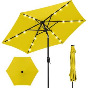 imageBest Choice Products 10ft Solar Polyester LED Lighted Patio Umbrella wTilt Adjustment and UVResistant Fabric  TanYellow
