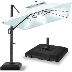 imageBest Choice Products 10x10ft Cantilever Patio Umbrella wBase Included Solar LED Lights 360 Rotation Large Offset Hanging Outdoor Shade for Deck Pool Backyard wStand  BurgundyBaby Blue