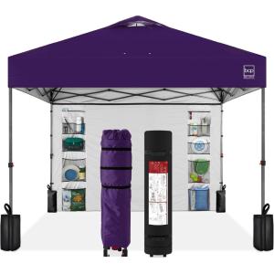 imageBest Choice Products 10x10ft Easy Pop Up Canopy wSide Wall 10 Pockets Portable Carrying Case 1Button Setup 4 Weight Bags  SandAmethyst Purple
