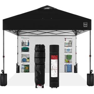 imageBest Choice Products 10x10ft Easy Pop Up Canopy wSide Wall 10 Pockets Portable Carrying Case 1Button Setup 4 Weight Bags  SandBlack