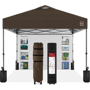 imageBest Choice Products 10x10ft Easy Pop Up Canopy wSide Wall 10 Pockets Portable Carrying Case 1Button Setup 4 Weight Bags  SandBrown