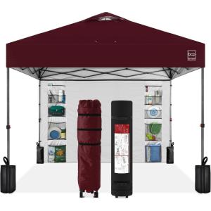 imageBest Choice Products 10x10ft Easy Pop Up Canopy wSide Wall 10 Pockets Portable Carrying Case 1Button Setup 4 Weight Bags  SandBurgundy