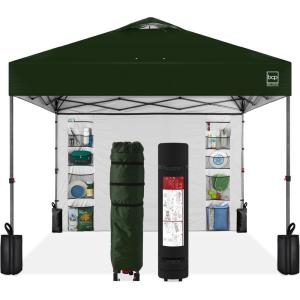 imageBest Choice Products 10x10ft Easy Pop Up Canopy wSide Wall 10 Pockets Portable Carrying Case 1Button Setup 4 Weight Bags  SandDark Green
